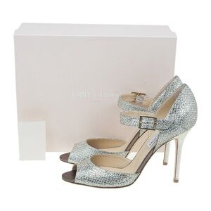 JIMMY CHOO | Articolo Champagne Gold Glitter Lace Peep Toe Pumps Size 39.5 | 9